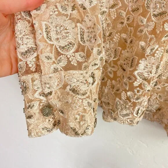 Cache Top Blouse Womens Size Medium Ivory Beaded Lace Floral Heavy - Picture 9 of 13